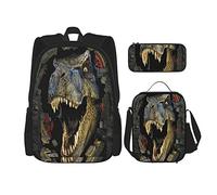 3 pièces ensemble sacs à dos animal dinosaure préhistorique tyrannosaure dinosaures incroyable faune sac de livre voyage camping travail sac d'école trousse à crayons sac à déjeuner combinaison pour