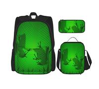3 pièces ensemble sacs à dos Animal grenouille ombre silhouette sur la feuille de bananier dans les terres tropicales jeux de la jungle graphique livre sac travail école sac étui à crayons sac à déj