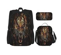 3 pièces Ensemble Sacs à Dos Animal Tigre Et Fragment De Verre Art Peinture Faune Livre Sac Voyage Camping Travail Sac D'école Trousse Sac À Lunch Combinaison Pour Hommes Femmes Garçons Filles Taill