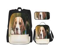 3 pièces ensemble sacs à dos animaux Beagle chiens à la recherche de suspicion adorable belle race canine mignon visage livre sac voyage travail école sac trousse à crayons sac à déjeuner combinaiso