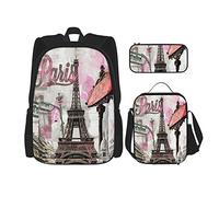 3 pièces ensemble sacs à dos aquarelle paris vue printemps tour eiffel rose vintage rue fille sac de livre voyage camping travail sac d'école trousse à crayons sac à lunch combinaison pour hommes fe