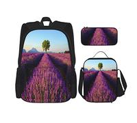 3 pièces ensemble sacs à dos arbre d'amour dans le champ de lavande au lever du soleil sac de livre voyage camping travail sac d'école trousse à crayons sac à déjeuner combinaison pour hommes femmes