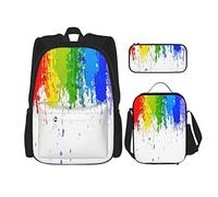 3 pièces ensemble sacs à dos arc-en-ciel Splash Art peinture pigmentée Graffiti Style abstrait sac de livre voyage Camping travail sac d'école trousse à crayons sac à déjeuner combinaison pour homme