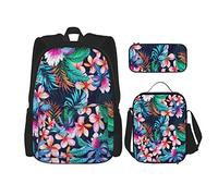 3 pièces ensemble sacs à dos belle couleur vive feuilles tropicales et fleurs sac de livre voyage camping travail sac d'école trousse à crayons sac à déjeuner combinaison pour hommes femmes garçons