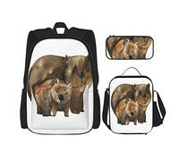 3 pièces ensemble sacs à dos bleu australien animaux aquarelle faune blanc wombat australie jour coloré livre sac voyage camping travail sac d'école trousse à crayons sac à lunch combinaison pour ho