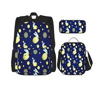 3 pièces ensemble sacs à dos bleu luciole motif de dessin animé mignon avec des lucioles insectes dessinés livre sac voyage camping travail sac d'école trousse à crayons sac à déjeuner combinaison p