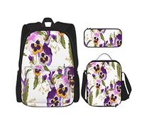 3 pièces ensemble sacs à dos coloré abstrait multicolore pensées violet belle fleur botanique livre sac voyage travail école sac trousse à crayons sac à déjeuner combinaison pour hommes femmes garço
