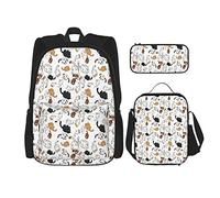 3 pièces ensemble sacs à dos dessin animé chat chaton drôle sac de livre voyage camping travail sac d'école trousse à crayons sac à déjeuner combinaison pour hommes femmes garçons filles taille uniq