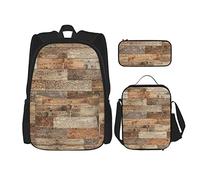 3 pièces ensemble sacs à dos en bois parquet linéaire finition commune sol intérieur sac de livre voyage camping travail sac d'école trousse à crayons sac à lunch combinaison pour hommes femmes garç
