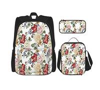 3 pièces ensemble sacs à dos été printemps saison bourgeons roses lilas fleurs feuilles impression livre sac voyage camping travail sac d'école trousse à crayons sac à déjeuner combinaison pour homm