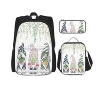 3 pièces ensemble sacs à dos feuilles vertes gnomes tenir cactus tropical succulente aquarelle plante botanique floral livre sac voyage travail sac d'école trousse à crayons sac à déjeuner combinais