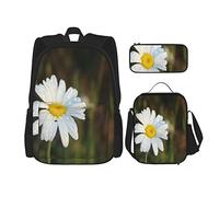 3 pièces ensemble sacs à dos fleur rosée marguerite plante verte herbe élégance sac de livre voyage camping travail sac d'école trousse à crayons sac à déjeuner combinaison pour hommes femmes garçon