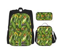 3 pièces ensemble sacs à dos forêt brésilienne fraîche intacte jungle paradis feuillage tropical fleurs livre sac voyage travail école sac porte-crayon sac à déjeuner combinaison pour hommes femmes