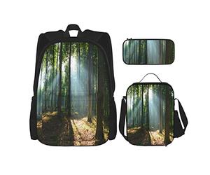 3 pièces ensemble sacs à dos forêt matin brume parc de la ville écologie randonnée voyage destination paysage photo livre sac voyage travail école sac trousse à crayons sac à déjeuner combinaison po