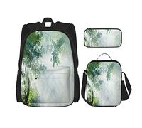 3 pièces ensemble sacs à dos forêt tropicale rayon de soleil entre les ombres des arbres paysage idyllique de la solitude dans la jungle thème livre sac voyage travail sac d'école trousse à crayons