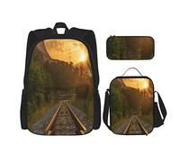 3 pièces ensemble sacs à dos garde-corps chemins de fer forestier sac de livre voyage camping travail sac d'école trousse à crayons sac à déjeuner combinaison pour hommes femmes garçons filles taill