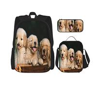 3 pièces ensemble sacs à dos Golden Retriever chiot animal de compagnie livre sac voyage camping travail école sac trousse à crayons sac à déjeuner combinaison pour hommes femmes garçons filles tail