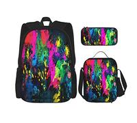 3 pièces ensemble sacs à dos graffiti peinture art abstrait néon brillant décorations de fête livre sac voyage camping travail sac d'école trousse à crayons sac à lunch combinaison pour hommes femme