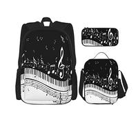3 pièces ensemble sacs à dos illustration abstraite d'un piano touches avec fond de notes de musique livre sac voyage camping travail sac d'école trousse à crayons sac à lunch combinaison pour homme