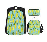 3 pièces ensemble sacs à dos jaune citron agrumes feuilles vertes sac de livre voyage camping travail sac d'école trousse à crayons sac à déjeuner combinaison pour hommes femmes garçons filles taill