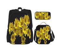 3 pièces ensemble sacs à dos marguerite jaune floraison jeunes marguerites fleur sauvage noir et jaune art nature floral livre sac voyage travail sac d'école trousse à crayons sac à lunch combinaiso