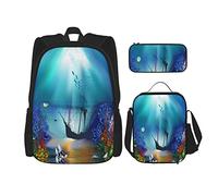 3 pièces ensemble sacs à dos monde sous-marin dessin animé océan corail poissons livre sac voyage camping travail sac d'école trousse à crayons sac à déjeuner combinaison pour hommes femmes garçons
