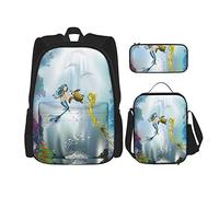 3 pièces ensemble sacs à dos monde sous-marin sirènes dauphins sac de livre voyage camping travail sac d'école trousse à crayons sac à déjeuner combinaison pour hommes femmes garçons filles taille u