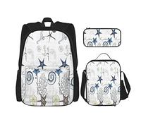 3 pièces ensemble sacs à dos multicolore étoile de mer océan coquillage hippocampe algues monde sous-marin livre sac voyage travail école sac porte-crayon sac à déjeuner combinaison pour hommes femm