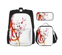 3 pièces ensemble sacs à dos musique art créatif notes de musique rythme chanson livre sac voyage camping travail sac d'école trousse à crayons sac à déjeuner combinaison pour hommes femmes garçons