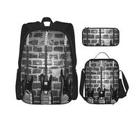 3 pièces ensemble sacs à dos musique hip hop thème guitare grunge antique mur de briques art livre sac voyage camping travail sac d'école trousse à crayons sac à lunch combinaison pour hommes femmes