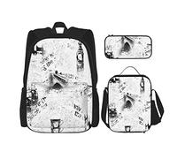 3 pièces ensemble sacs à dos noir et blanc anglais Londres fond de journal sac de livre voyage camping travail sac d'école trousse à crayons sac à déjeuner combinaison pour hommes femmes garçons fil