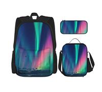 3 pièces ensemble sacs à dos Northern Beautiful Lights ciel hémisphère forêt bois livre sac voyage Camping travail école sac trousse à crayons sac à déjeuner combinaison pour hommes femmes garçons f