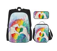 3 pièces ensemble sacs à dos nouveauté coloré monde fierté aquarelle en forme de coeur mains impression livre sac voyage camping travail sac d'école trousse à crayons sac à déjeuner combinaison pour