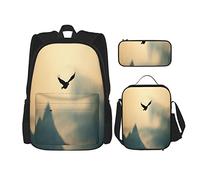 3 pièces ensemble sacs à dos oiseau aigle volant liberté nature ciel livre sac voyage camping travail école sac trousse à crayons sac à déjeuner combinaison pour hommes femmes garçons filles taille