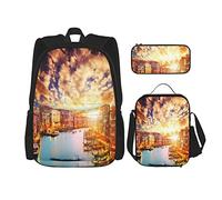 3 pièces ensemble sacs à dos or romantique coucher de soleil italien Venise repère européen sac de livre voyage camping travail sac d'école trousse à crayons sac à déjeuner combinaison pour hommes f