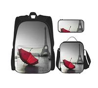 3 Pièces Ensemble Sacs à Dos Paris Thème Tour Effiel Avec Parapluie Rouge Coeur Sur Le Sol Romantique Livre Sac Voyage Travail École Sac Trousse Sac À Lunch Combinaison Pour Hommes Femmes Garçons Fi