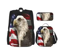 3 pièces ensemble sacs à dos patriotique aigle à tête blanche sac de livre voyage camping travail sac d'école trousse à crayons sac à lunch combinaison pour hommes femmes garçons filles taille uniqu