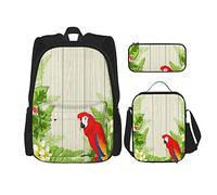 3 pièces ensemble sacs à dos perroquet fleurs tropicales et perroquet dans le jardin d'été mur en bois fougères oeuvre livre sac voyage travail école sac trousse à crayons sac à lunch combinaison po