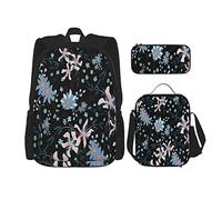 3 pièces ensemble sacs à dos petit motif floral sans couture avec marguerites mignonnes fleurs et pensées sac de livre voyage camping travail sac d'école trousse à crayons sac à lunch combinaison po