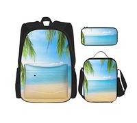 3 pièces ensemble sacs à dos plage exotique lagon sable océan paradis image Thaïlande nature livre photo sac voyage travail école sac porte-crayon sac à déjeuner combinaison pour hommes femmes garço
