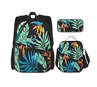 3 pièces ensemble sacs à dos plante florale palmier plage temps fleur tropicale oiseau paradis feuilles bleues sac de livre voyage camping travail sac d'école trousse à crayons sac à déjeuner combin