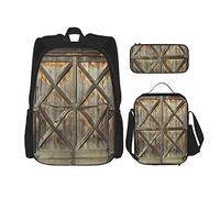 3 pièces ensemble sacs à dos porte de grange rustique basse-cour Western porte en bois West Cowboys thème livre sac voyage Camping travail sac d'école trousse à crayons sac à déjeuner combinaison po