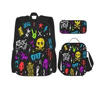 3 pièces ensemble sacs à dos Rock And Roll éléments sur fond sombre sac de livre voyage camping travail sac d'école trousse à crayons sac à déjeuner combinaison pour hommes femmes garçons filles tai