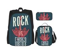 3 pièces ensemble sacs à dos rock guitare affiche conception deux ailes de microphone livre sac voyage camping travail sac d'école trousse à crayons sac à lunch combinaison pour hommes femmes garçon