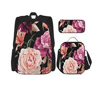 3 pièces ensemble sacs à dos roses aquarelle fleur pivoine romantique printemps élégance belle décoration livre sac voyage travail école sac porte-crayon sac à déjeuner combinaison pour hommes femme