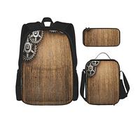 3 pièces ensemble sacs à dos roues dentées industrielles sur le coin supérieur gauche conception en bois mécanisme mécanique style moteur sac de livre sac d'école de travail trousse à crayons sac à