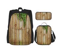 3 pièces ensemble sacs à dos rustique frais printemps saison herbe et feuille plante sur vieille clôture en bois jardin champ livre sac voyage travail école sac étui à crayons sac à déjeuner combina
