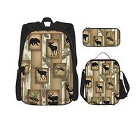 3 pièces ensemble sacs à dos rustique mignon ours cerf et forêt Style campagnard faune Art animalier Vintage ferme Lodge cabine livre sac voyage travail école sac étui à crayons sac à déjeuner pour