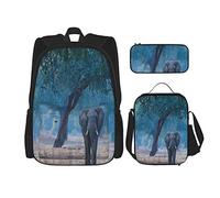 3 pièces ensemble sacs à dos savane africaine Animal sauvage éléphant arbre Nature Safari thème impression livre sac voyage Camping travail sac d'école trousse à crayons sac à déjeuner combinaison p