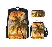 3 pièces ensemble sacs à dos The Sea Golden Beach Under Sunset palmier livre sac voyage Camping travail école sac porte-crayon sac à déjeuner combinaison pour hommes femmes garçons filles taille uni